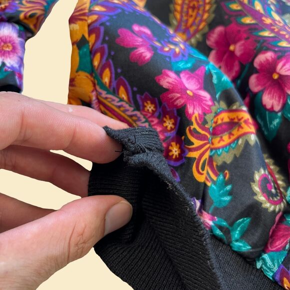 Vintage 70s/80s floral womens shirt by Joanna, 1970s black & pink blouse - Picture 3 of 8